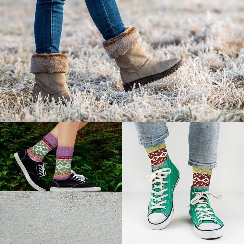 FYC Women Socks Winter - Gifts for Women - Warm Thick Soft Wool Cozy Crew Socks Christmas Stocking Stuffers Gifts for Woman (Multicolor-12-5pairs) - Image 2